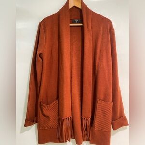 Tahari Terracotta fringe Cardigan Sweater
